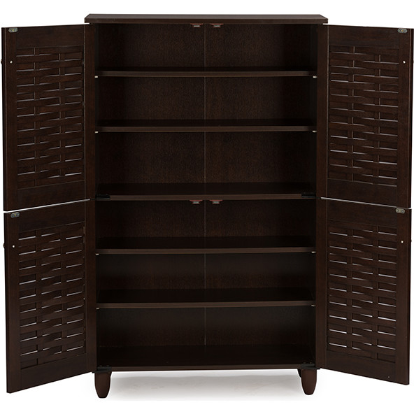 Baxton SC864574 B-Wenge Winda 4 Door Shoe Storage Cabinet in Dark